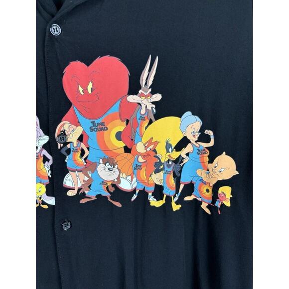 Forever 21 Men Space Jam Looney Tunes Button Up Shirt Size XL Black Cartoon - Picture 3 of 8